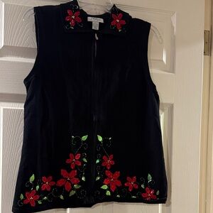 Black Christmas Poinsettia Embroidered Women's vest